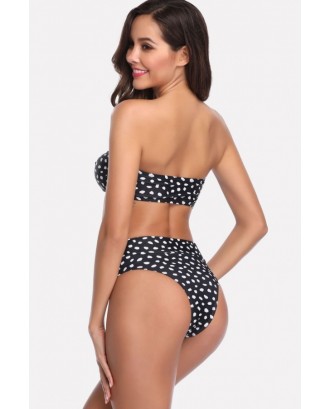 Black Polka Dot Bandeau Padded Brazilian Bikini Swimsuit