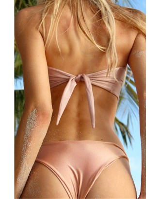 Light Pink Knotted Sexy Cheeky Two Piece Bandeau Bikini Swimsuit