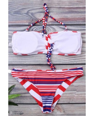 Red Chevron Tassels Bandeau Padded Sexy Bikini Swimsuit