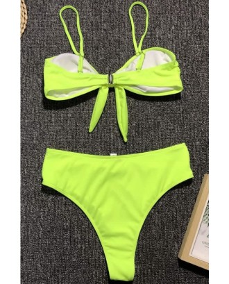 Neon Green Knotted Buckle Bandeau High Waist Cheeky Sexy Bikini