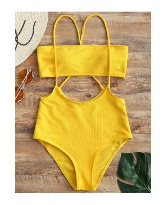Yellow Bandeau Crisscross Sexy Bikini Swimsuit
