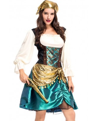 Green Gold Dress Halloween Pirate Costume
