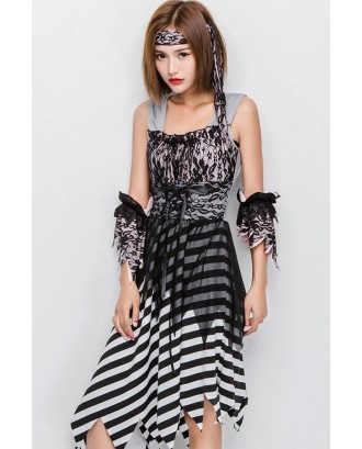 Black Sexy Lace Striped Pirate Cosplay Costume
