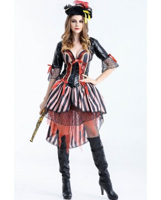 Black Stripe Print Sexy Pirate Costume